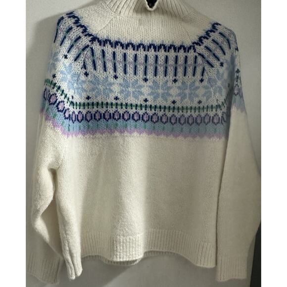 Old Navy Sky Blue Snowflake Off White Icelandic Fair Isle Sweater XL - Picture 3 of 4